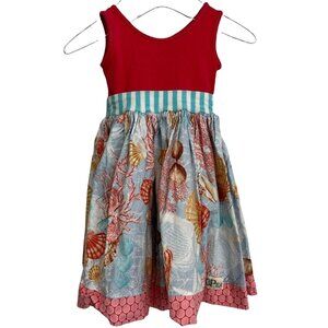 KPea Beach Seashell Midi Dress Girls Coral Blue Sleeveless Pullover Size 5T